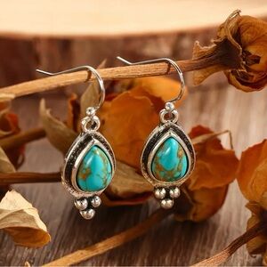 NWOT - Elegant Turquoise and Silver Drop Earrings
